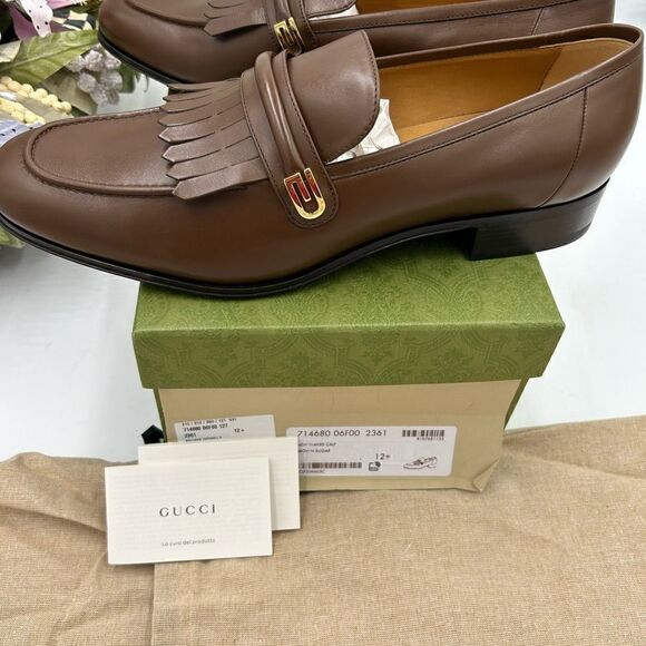 Men’s Gucci fringed leather loafers size 12.5 made in Italy main image 4